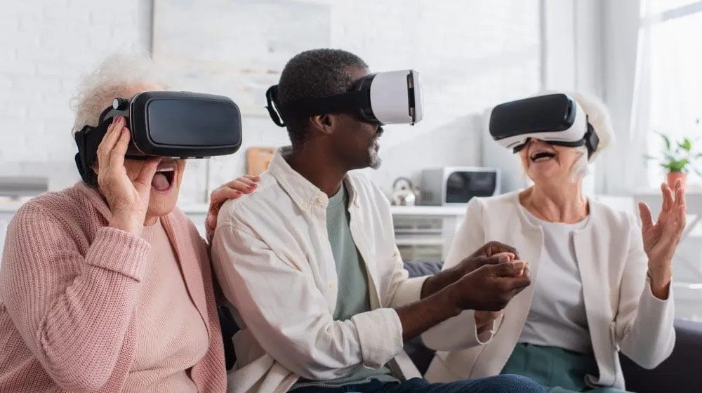 Diverse group engaging with digital technology and VR - representing inclusion and accessibility